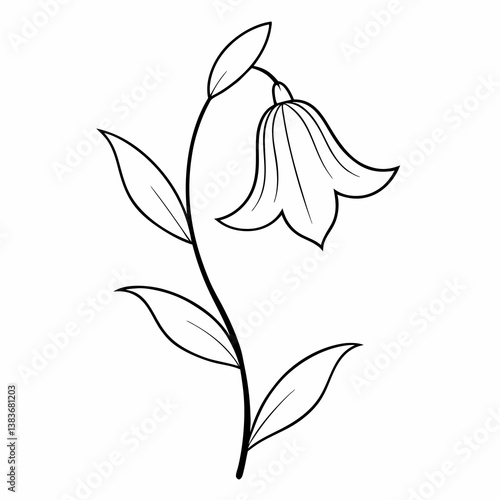 Canterbury Bells Flower Outline Coloring Book Page