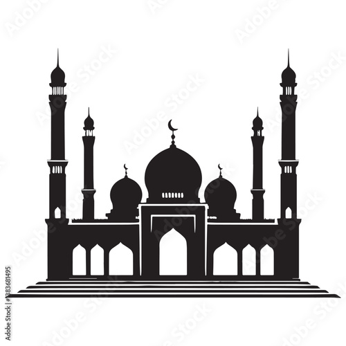 Eternal Masjid silhouette, representing the enduring faith of believers – Masjid illustration – Masjid vector – Religious landmark silhouette

