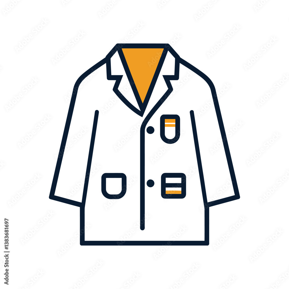 Lab Coat with Yellow Collar and Accented Pockets: vector Minimalist Line Art for Scientific Professionals Lab Coat with Yellow Collar and Accented Pockets: vector Minimalist Line Art for Scientific Professionals