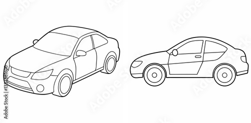 Car Outline Coloring Book Page Line Art Drawing Set White Background