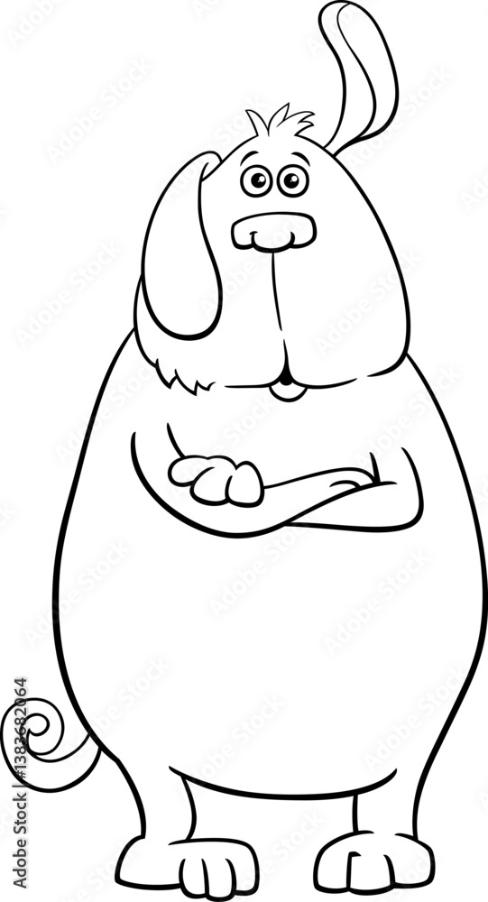 funny cartoon dog animal character listening coloring page
