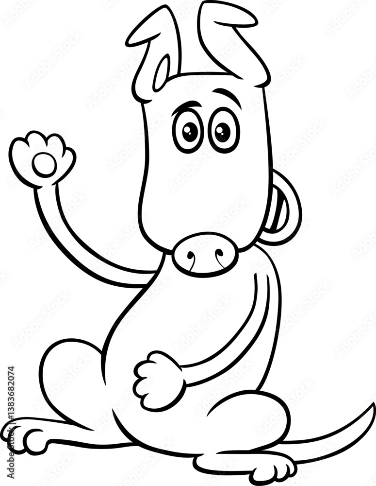 cartoon dog animal character waving its paw coloring page