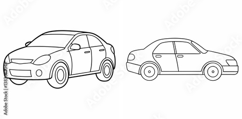 Car Outline Coloring Book Page Line Art Drawing Set White Background