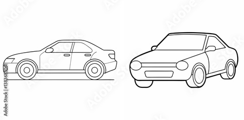 Car Outline Coloring Book Page Line Art Drawing Set White Background