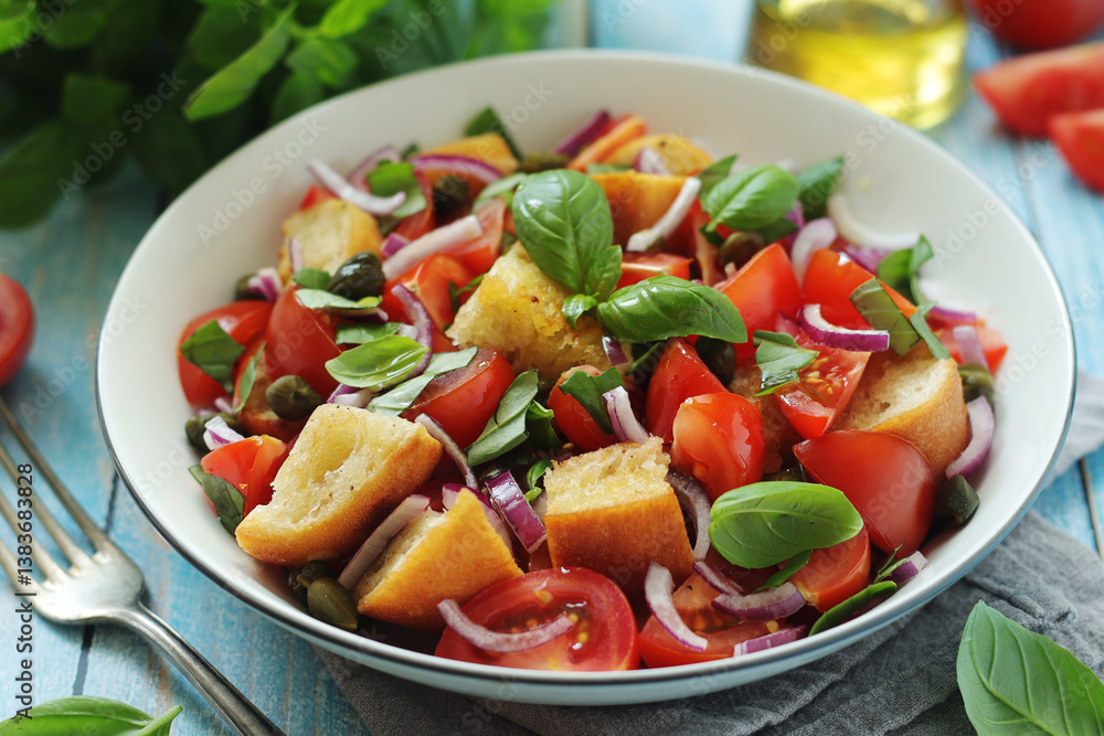 Panzanella salad, traditional dish of Italian cuisine
