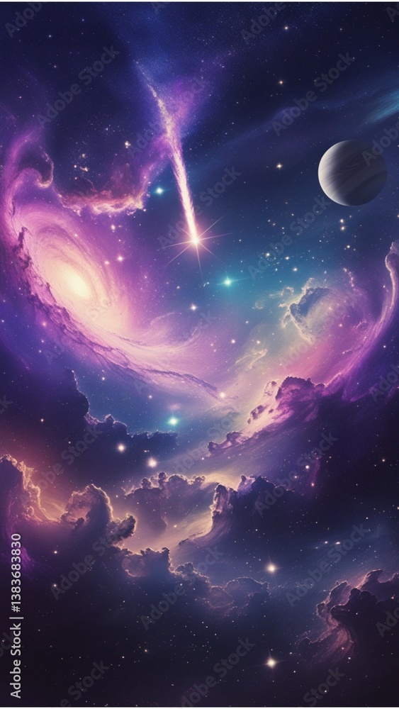 Naklejka premium Cosmic Dreamscape – A Journey Through the Stars