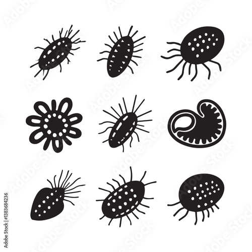 A collection of unique aquatic microorganisms, including protozoa, rotifers, and plankton, showcasing the diversity of tiny life forms in freshwater .