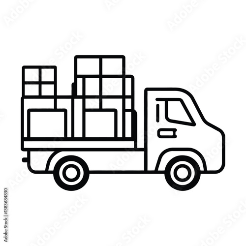 things pick and drop wan ,Minimalist Line Illustration of Truck with Boxes: Black-and-White Vector Design
