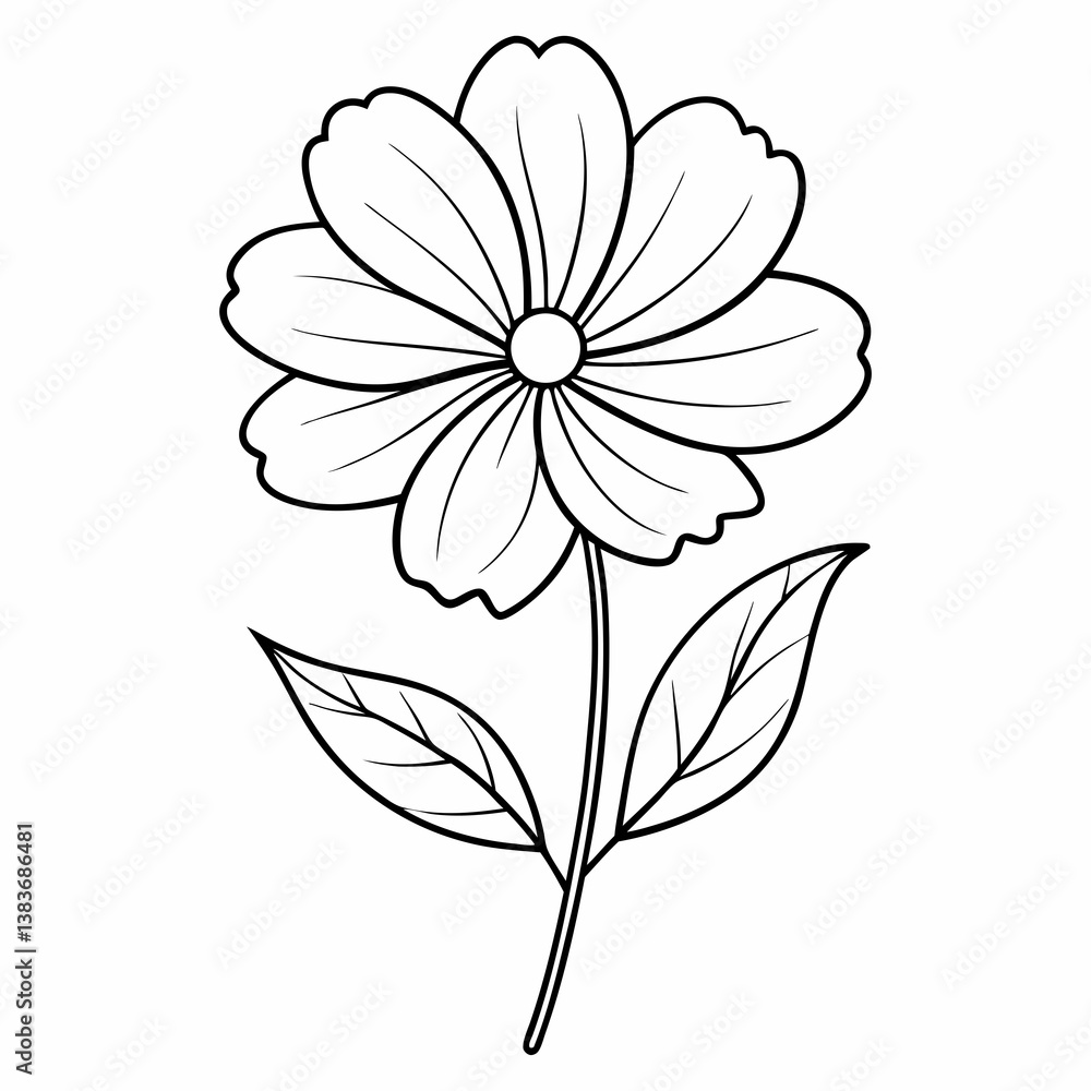 Fototapeta premium Cosmos Flower Plant Outline Coloring Book Page