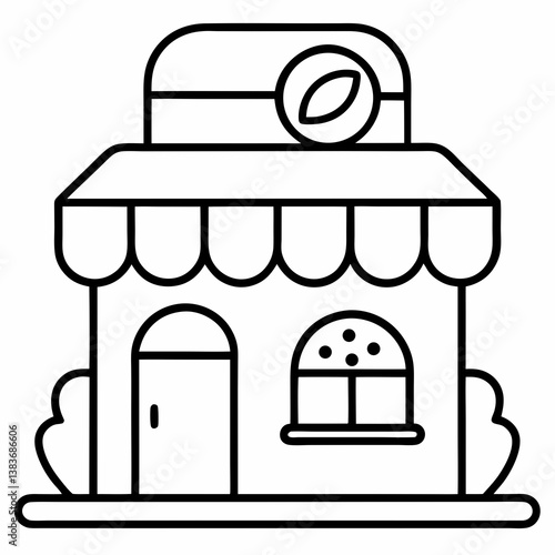 Cozy Bakery Shop Outline Coloring Book Page Line Art