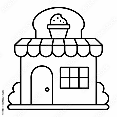 Cozy Bakery Shop Outline Coloring Book Page Line Art