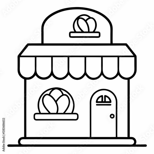 Cozy Bakery Shop Outline Coloring Book Page Line Art