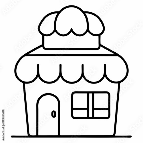 Cozy Bakery Shop Outline Coloring Book Page Line Art