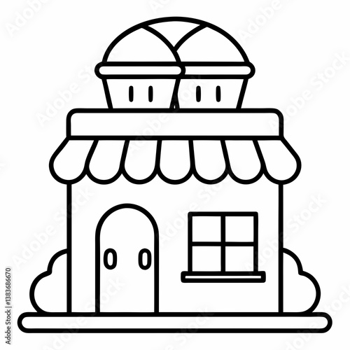 Cozy Bakery Shop Outline Coloring Book Page Line Art