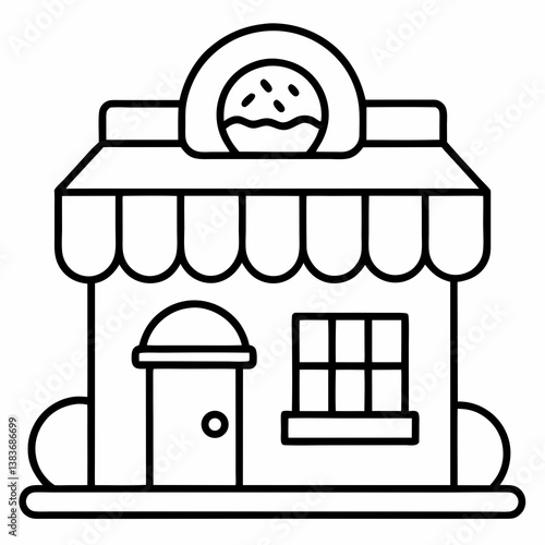 Cozy Bakery Shop Outline Coloring Book Page Line Art