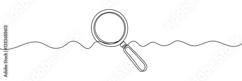 Magnifying glass continuous line vector illustration, One continuous line illustration of magnifying glass Editable stroke