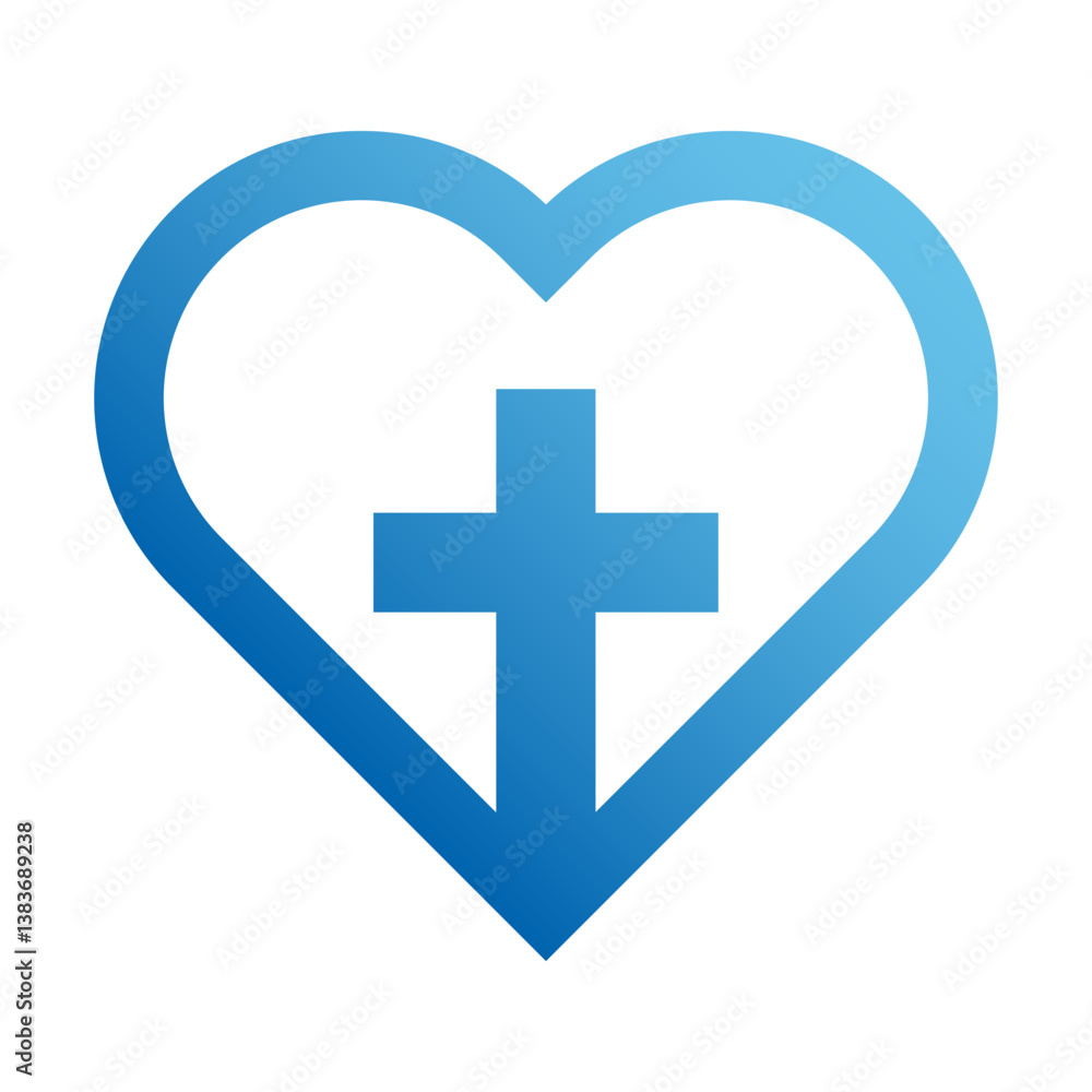 Fototapeta premium Vector Christian logo Heart with Cross on a White Background. Isolated Hand Drawn symbol. Minimalistic religion icon or logo.