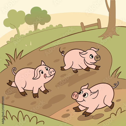 A group of piglets playing in the mud