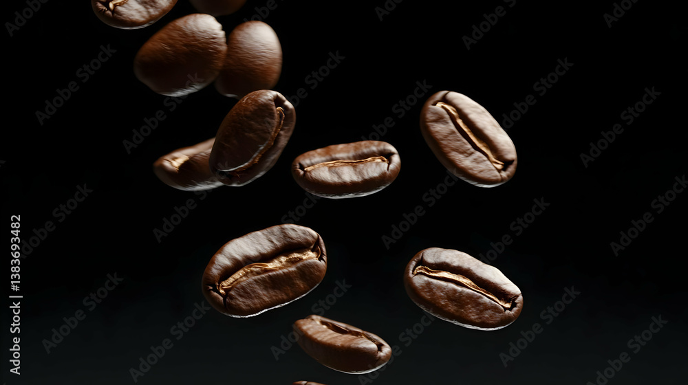 Fototapeta premium Falling Coffee Beans On Dark Background