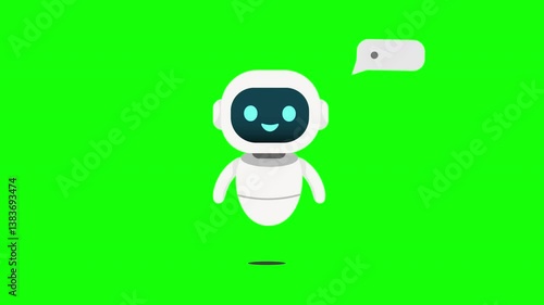 Cute Robot Chatbot with Typing Indicator on Green Screen, AI Assistant Animation