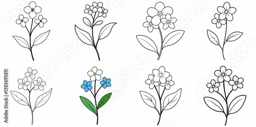 Forget Me Not Flower Plant Outline Coloring Book Page