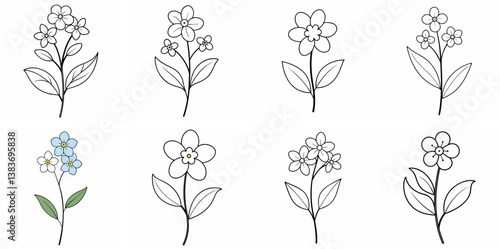 Forget Me Not Flower Plant Outline Coloring Book Page