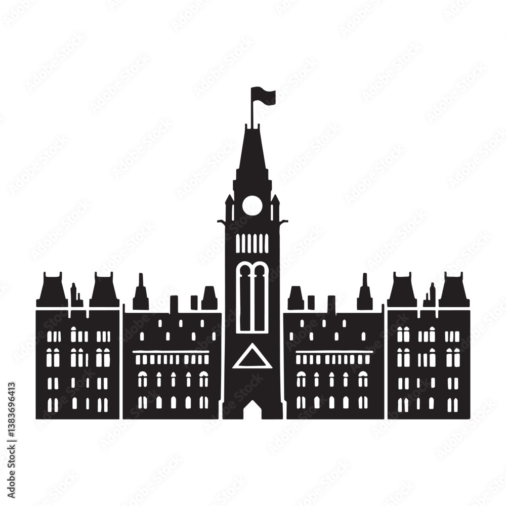 Fototapeta premium Timeless Legislative Building silhouette, reflecting the architectural legacy of democratic governance – Parliament illustration – Parliament vector – National parliament silhouette