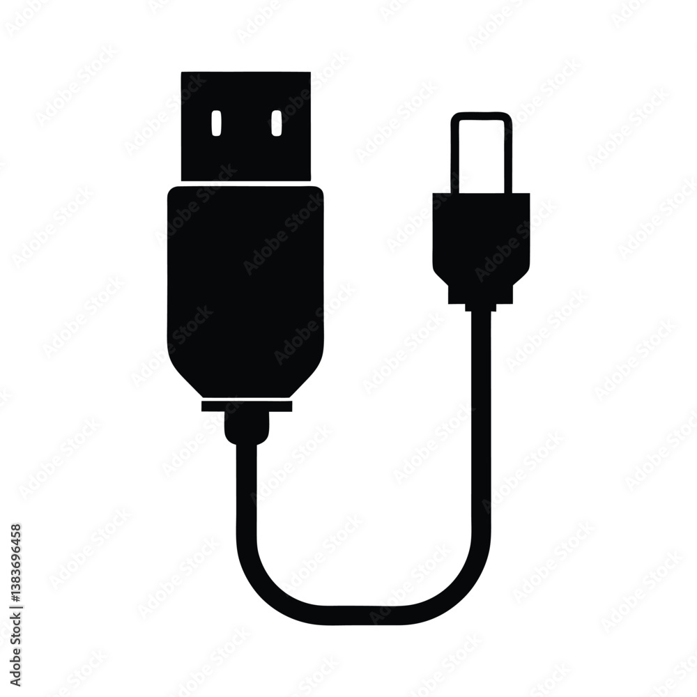 Silhouette of a USB Cable. Silhouette of a USB Cable.