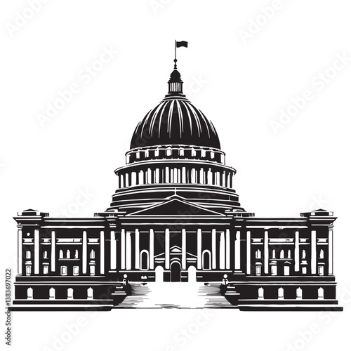 Classical Parliament Building silhouette, a representation of democratic principles and architecture – Parliament illustration – Parliament vector – Classical government silhouette

