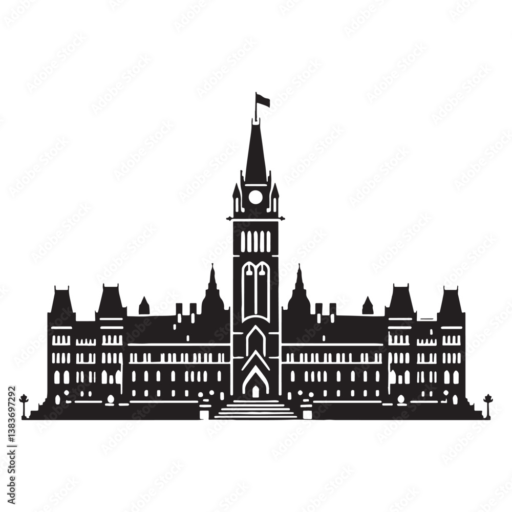 Fototapeta premium Historic Parliament Building silhouette, reflecting centuries of political significance – Parliament illustration – Parliament vector – National assembly silhouette