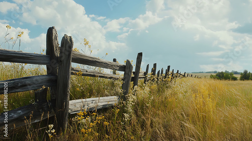 Old wooden fence on the field