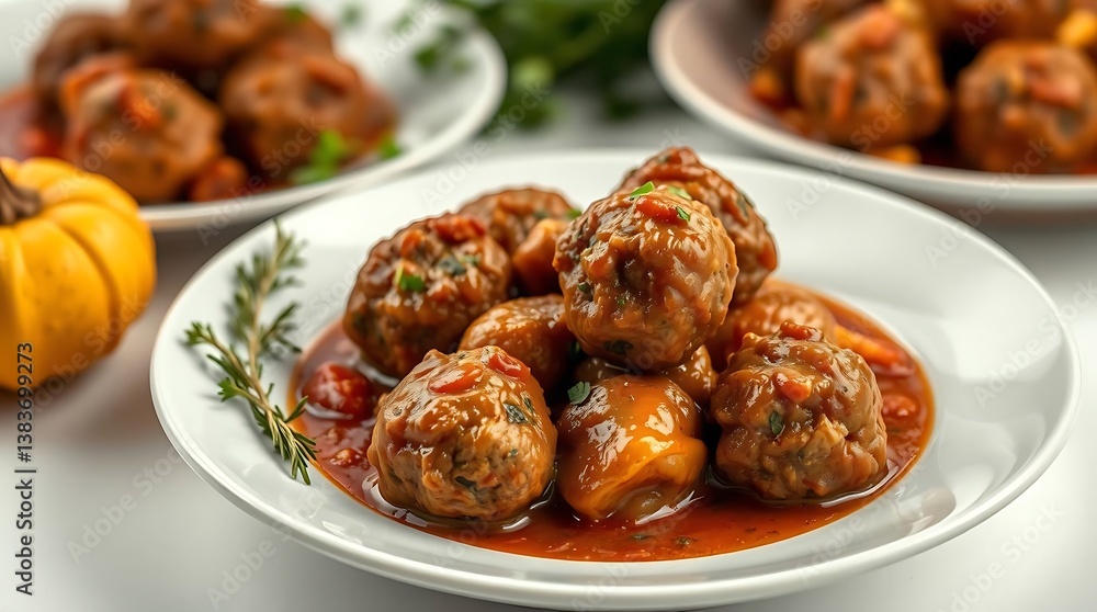 Meatballs in Tomato Sauce with Herb Garnish – Cozy Comfort Food Styled with Autumn Decor Meatballs in Tomato Sauce with Herb Garnish – Cozy Comfort Food Styled with Autumn Decor
