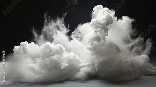 Ethereal white clouds of moisture gently floating and dispersing into the black atmosphere