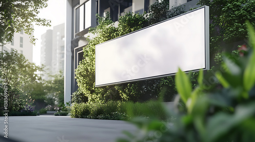 Wallpaper Mural Outdoor white banner sign in front of garden and office building Torontodigital.ca