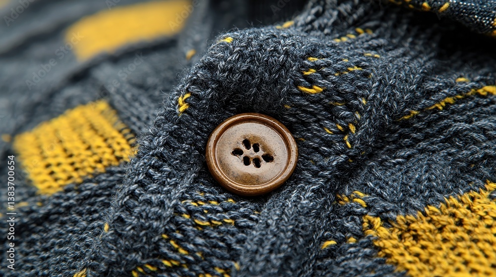 Close-up of button on a textured fabric