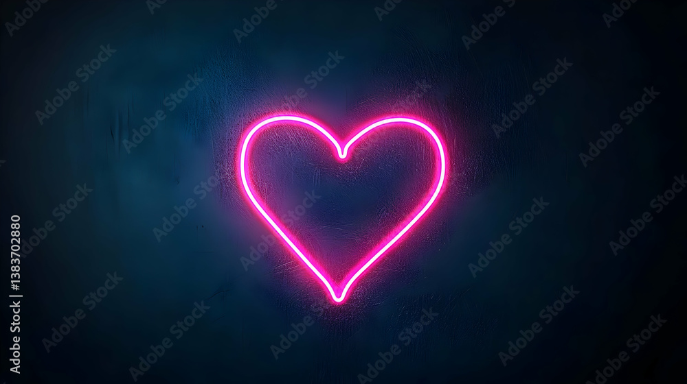 Pink Neon Heart On Dark Background Pink Neon Heart On Dark Background