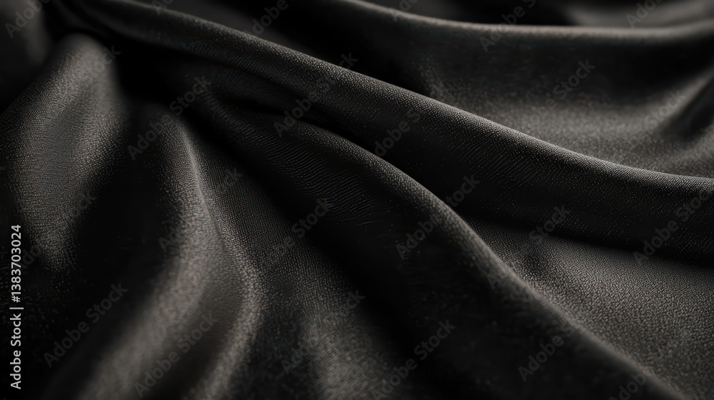 Fototapeta premium Ethereal Black Drape: A close-up study of an undulating, luxurious black drape, inviting a tactile experience with its sensuous curves and deep shadows.