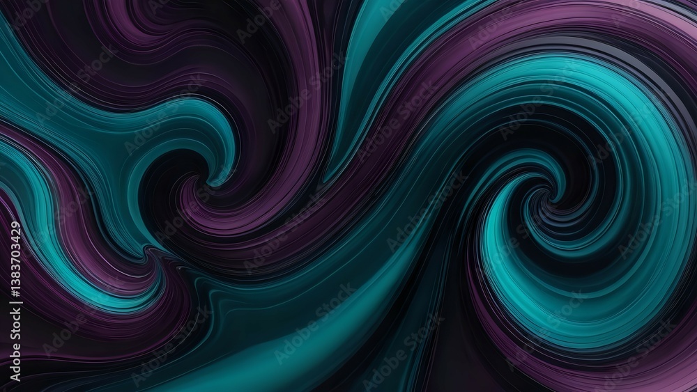 Fototapeta premium Deep liquid swirl of midnight teal and smoky plum, creating a moody and luxurious abstract background.