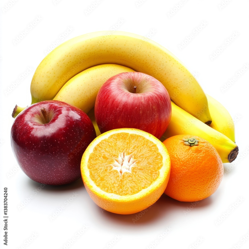 Fresh and Colorful Mixed Fruits Arrangement on White Background Fresh and Colorful Mixed Fruits Arrangement on White Background