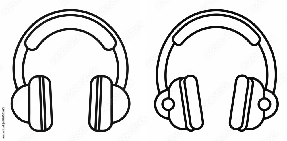 Headphones Outline Coloring Book Page Line Art Drawing Set Headphones Outline Coloring Book Page Line Art Drawing Set