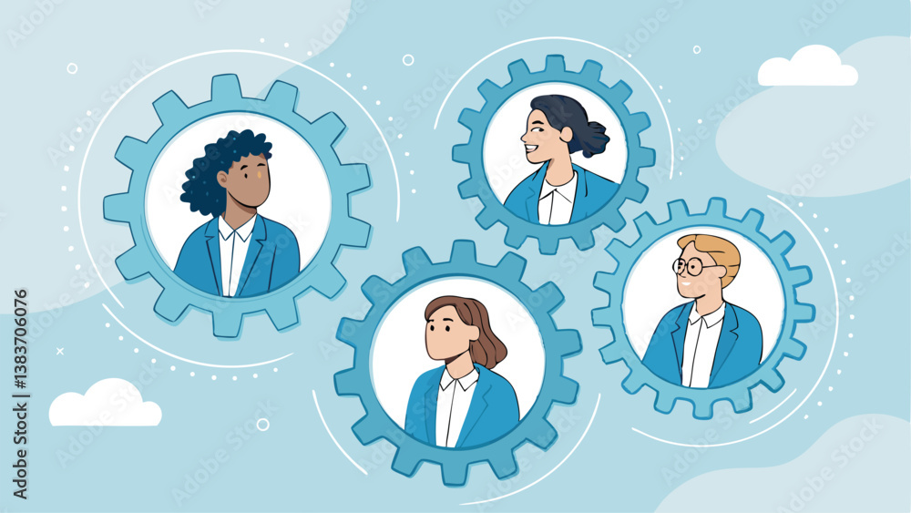 Business Success and Goal Achievement Concept: Creative Illustration of Teamwork, Strategy, and Growth with Gears and Target Business Success and Goal Achievement Concept: Creative Illustration of Teamwork, Strategy, and Growth with Gears and Target