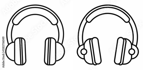 Headphones Outline Coloring Book Page Line Art Drawing Set