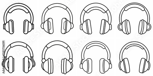 Headphones Outline Coloring Book Page Line Art Drawing Set