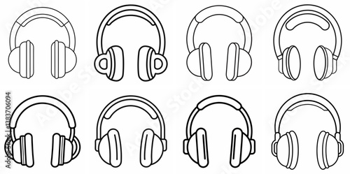 Headphones Outline Coloring Book Page Line Art Drawing Set
