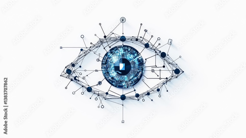 A futuristic eye design with digital elements, showcasing the fusion of vision and technology in modern innovation.
