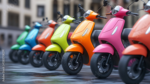 Row of scooters of different colors