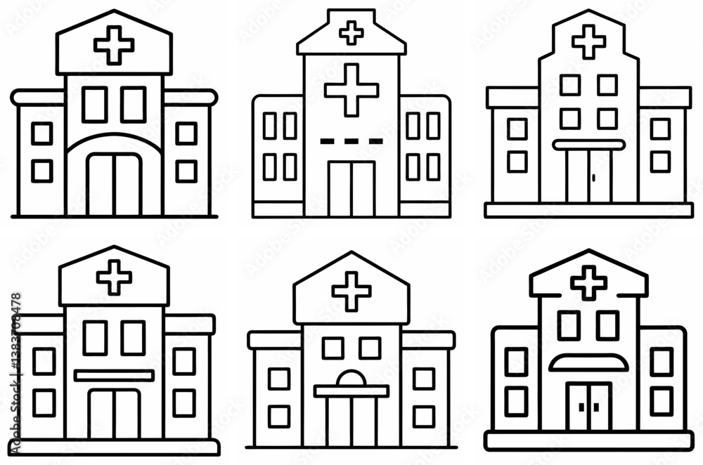 Obraz premium Hospital Outline Coloring Book Page Line Art Drawing Set