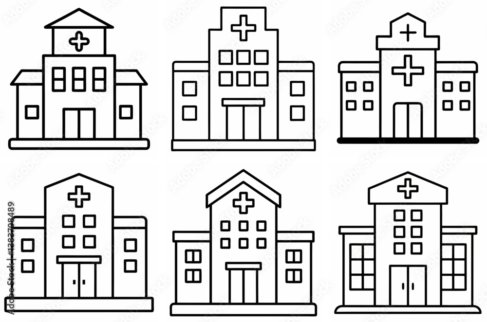 Obraz premium Hospital Outline Coloring Book Page Line Art Drawing Set