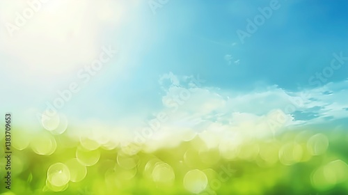 World Environment Day Concept: Abstract Blurred Background of Beautiful Green and Blue Sky, Symbolizing Nature’s Beauty and the Importance of Environmental Awareness