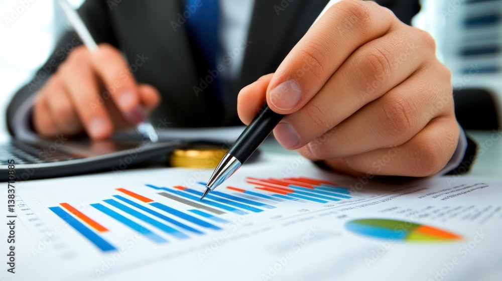 Financial Analyst Reviewing Data Charts and Graphs Financial Analyst Reviewing Data Charts and Graphs